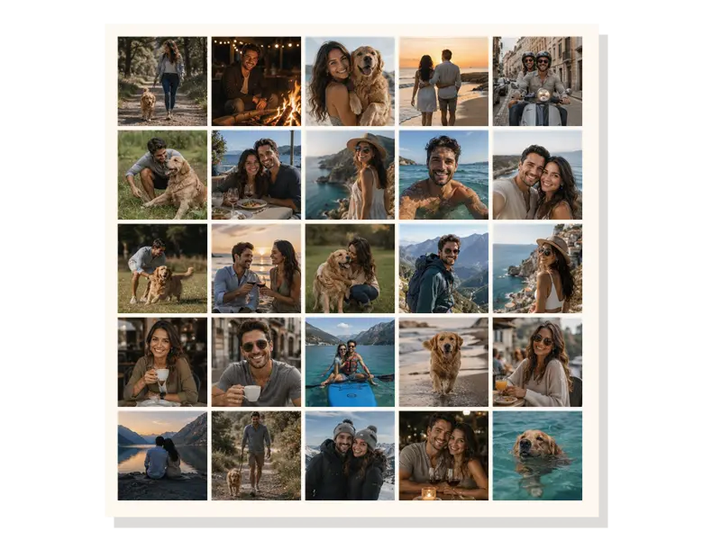 A grid of small photographs showing favourite people, places and moments